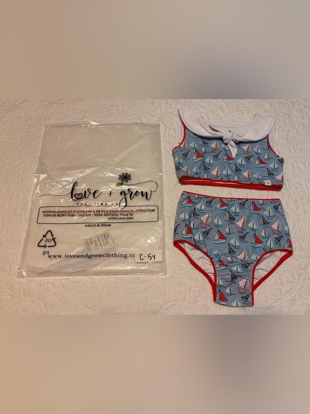 Love & Grow Sailboat High-Waisted Bikini Set-Size 5-Sample & NIB